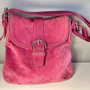 Vintage Coach Burgundy Suede Buckle Flap Front Shoulder Pink /Crossbody Bag
